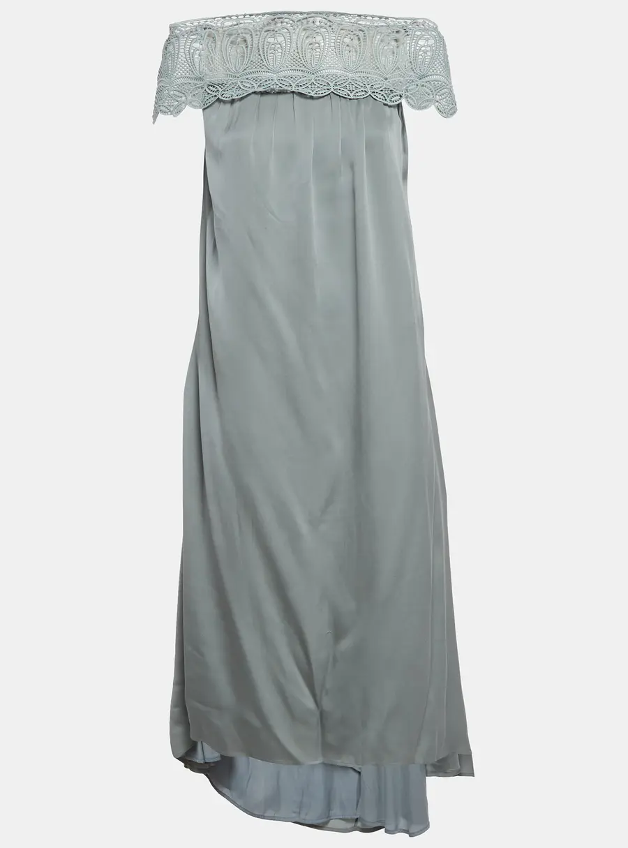 Self-Portrait Blue Lace Trim Crepe Off-Shoulder Long Dress S