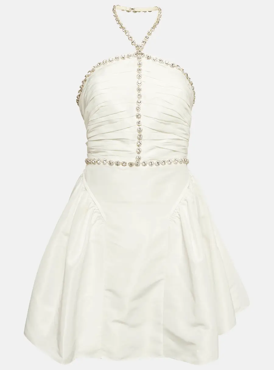 Self-Portrait White Taffeta Diamante Trim Mini Dress M