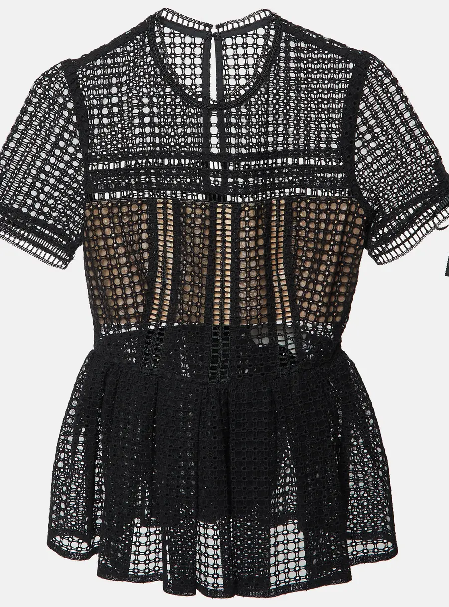 Self-Portrait Black Lace Peplum Top S