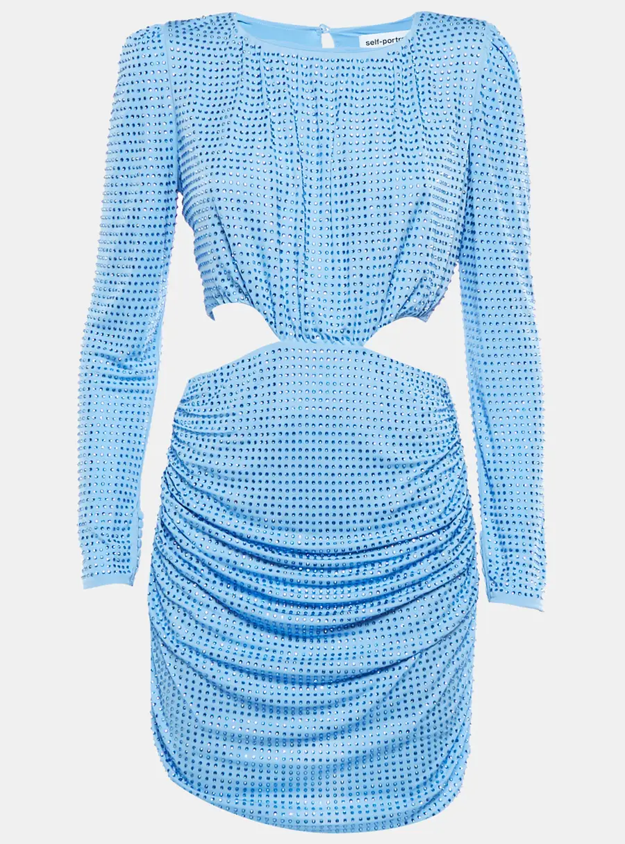 Self-Portrait Blue Embellished Jersey Cut Out Mini Dress M
