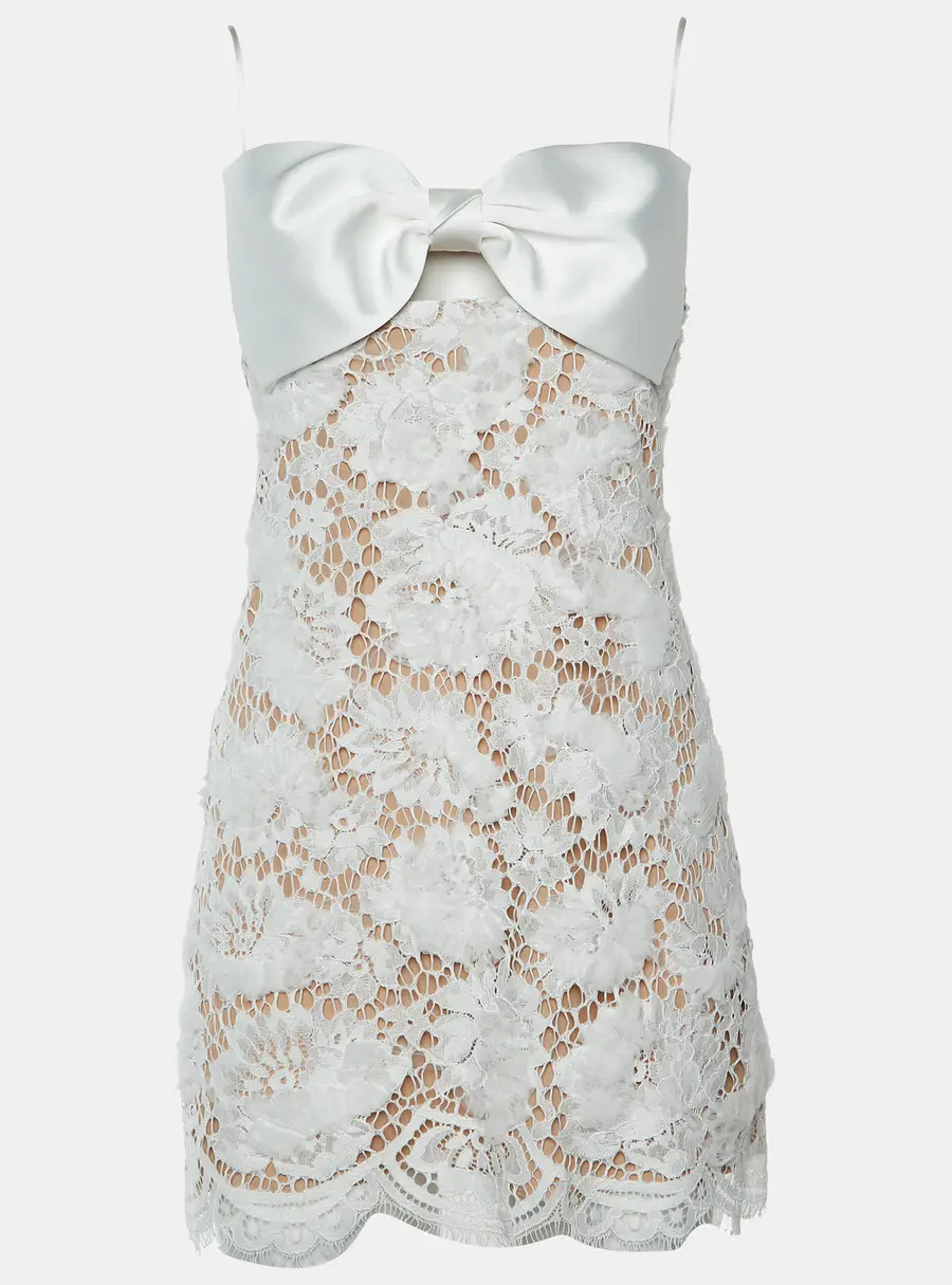 Self-Portrait White Lace Bow Mini Dress S