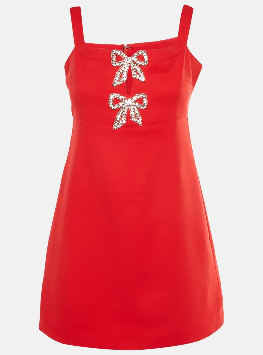 Self-Portrait Red Crepe Bow Mini Dress M