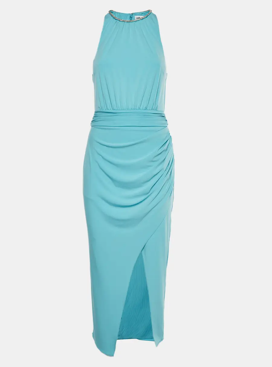 Self-Portrait Blue Jersey Halter Midi Dress S