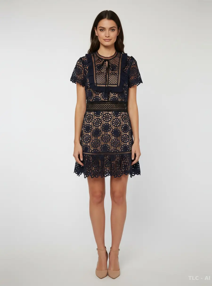 Self-Portrait Navy Blue Lace Louisa Guipure Short Dress M