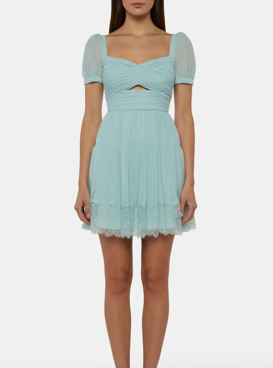 Self-Portrait Green Chiffon Cut Out Mini Dress S