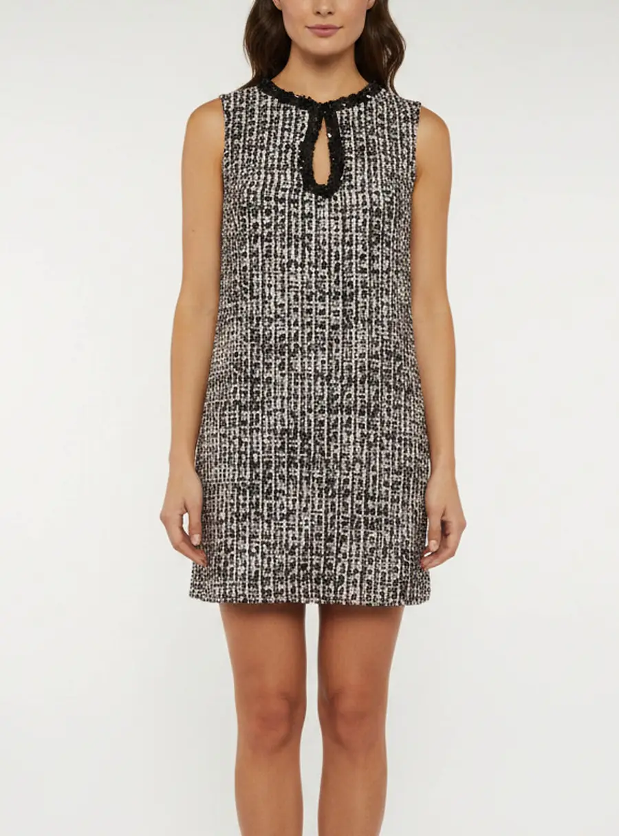 Self-Portrait Multicolor Tweed Black Boucle Embellished Mini Dress S