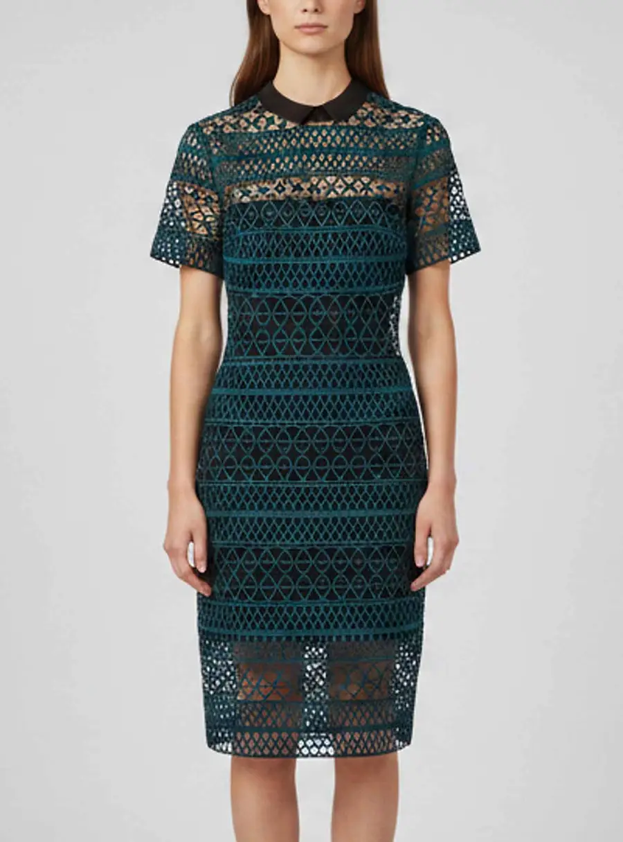Self-Portrait Self-Portrait Teal Green Guipure Lace Midi Dress XS