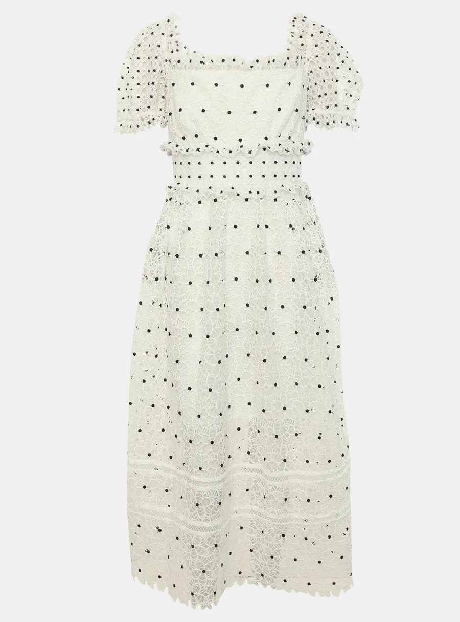 Self-Portrait White Hibiscus Guipure Lace Midi Dress L