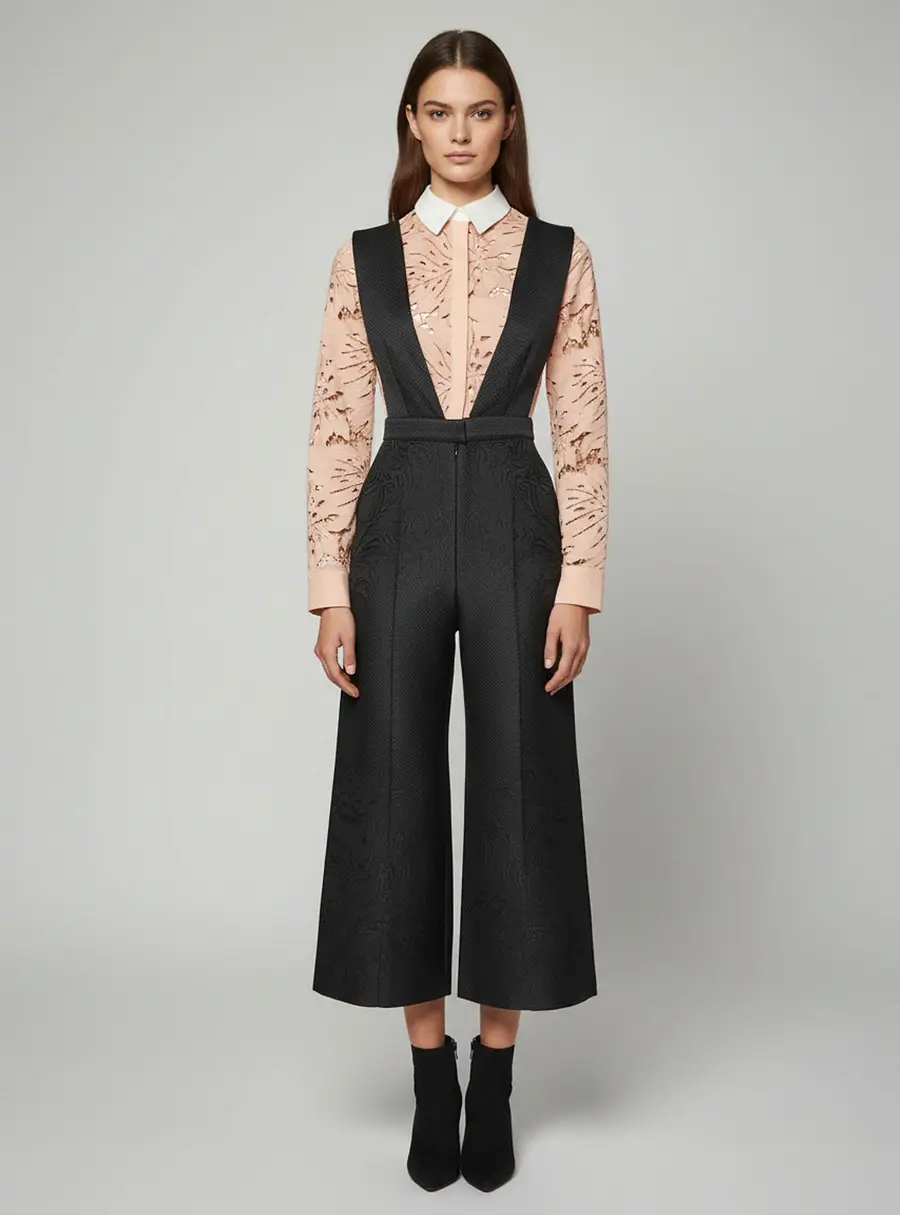 Self-Portrait Black Botanical Crest Jacquard Jumpsuit S