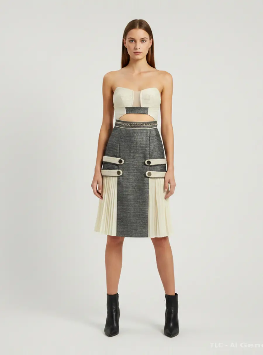 Self Portrait Metallic Boucl&eacute; Strapless Bustier Cutout Mini Dress S