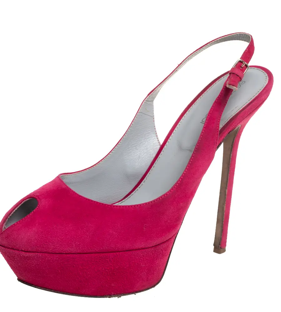 Sergio Rossi Pink Suede Cachet Peep Toe Platform Slingback Sandals Size 39