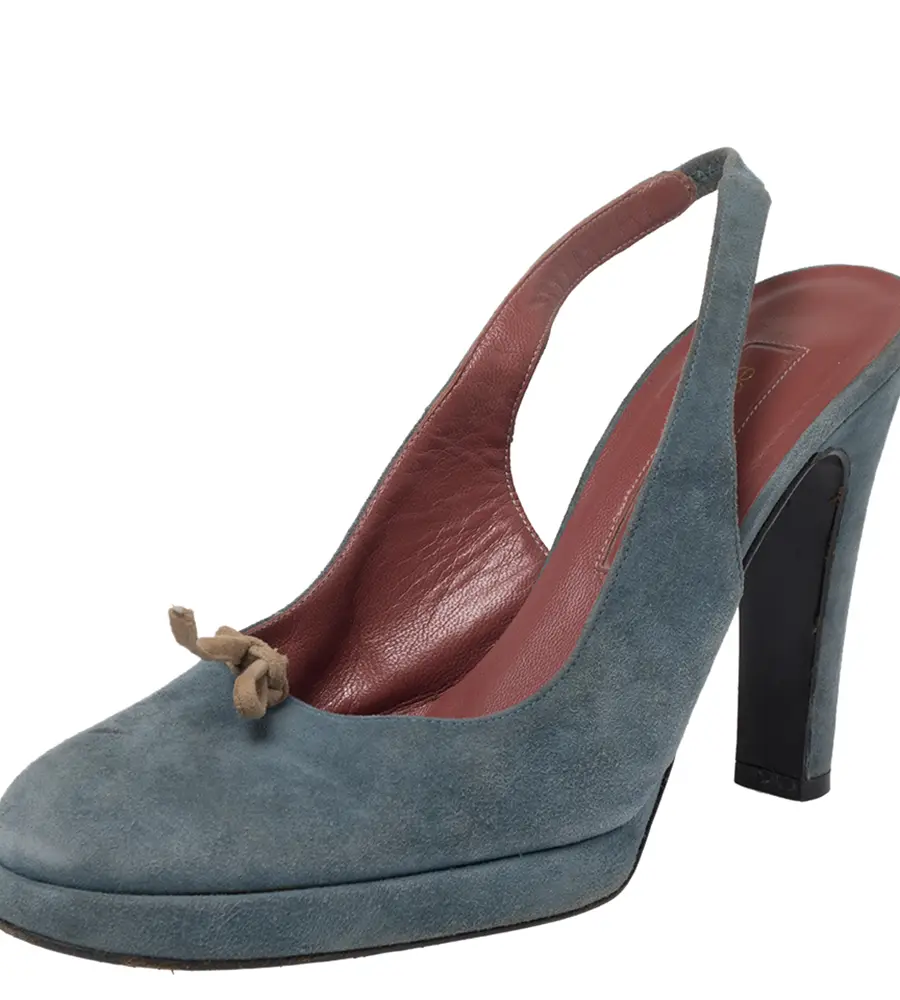 Sergio Rossi Blue Suede Slingback Sandals Size 37