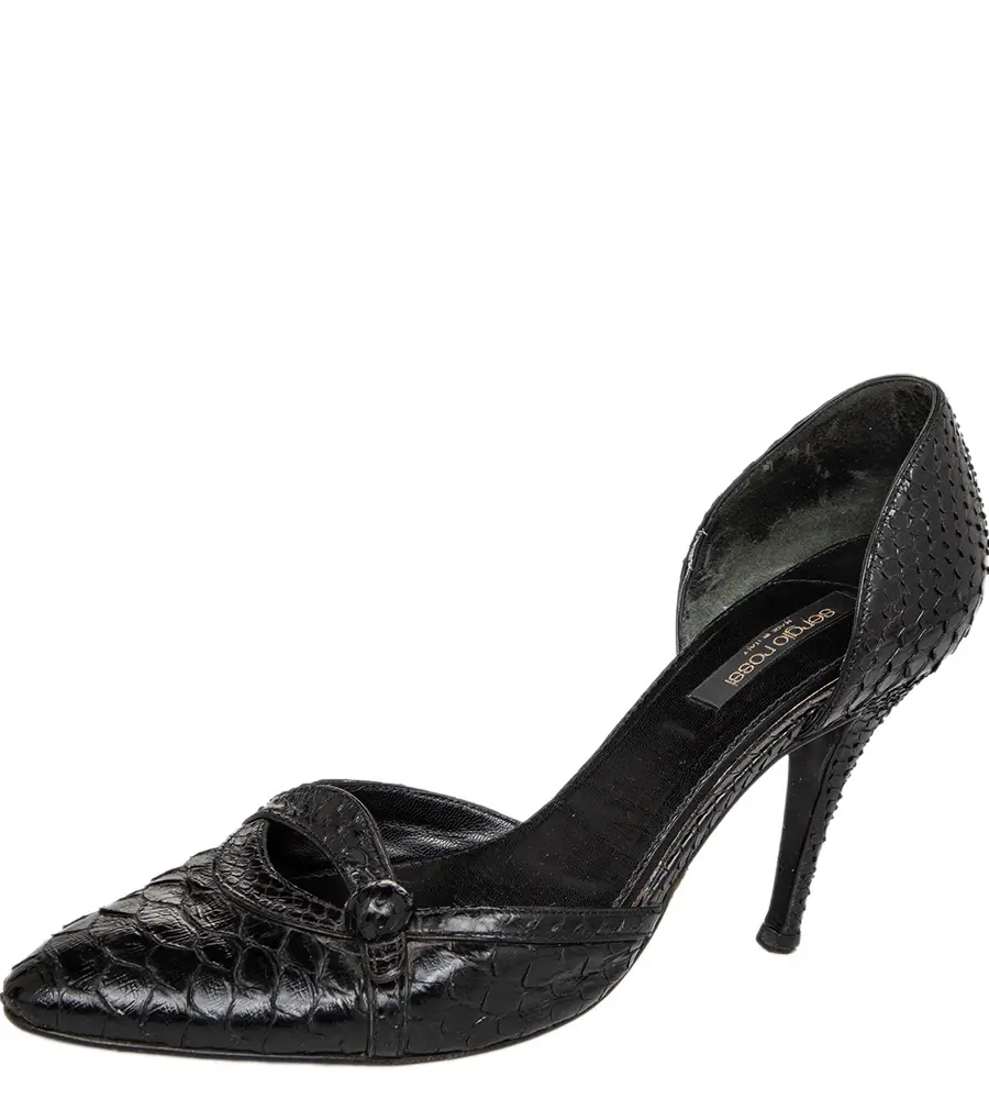 Sergio Rossi Size 39 Black Python Leather D'orsay Pumps