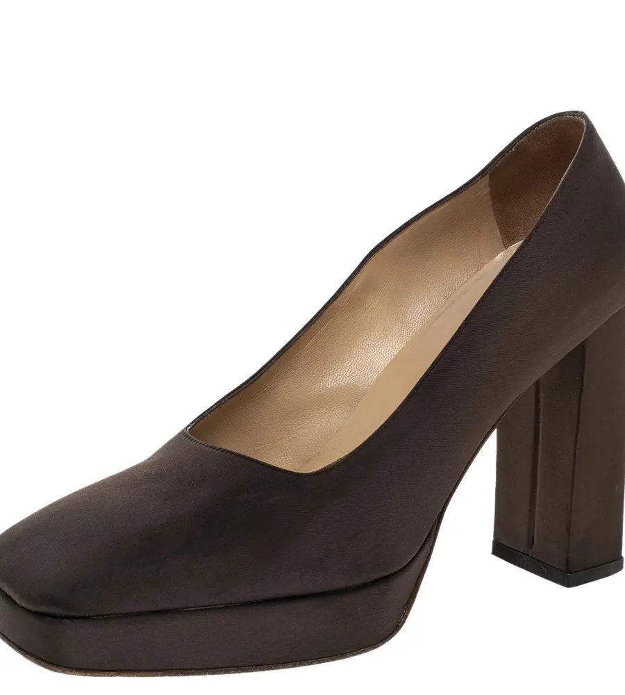 Sergio Rossi Brown Fabric Block Heel Pumps Size 37.5