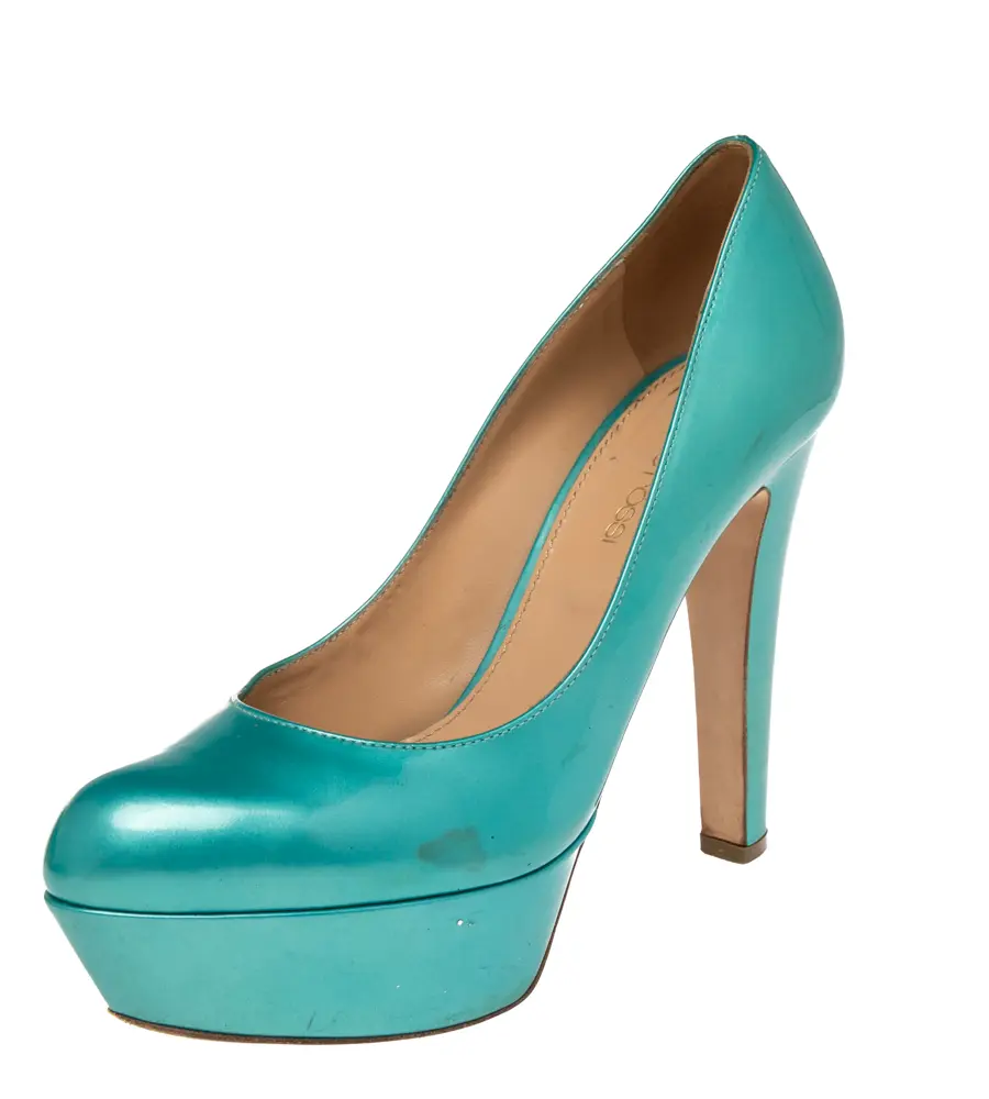 Sergio Rossi Blue Patent Leather Platform Pumps Size 36.5
