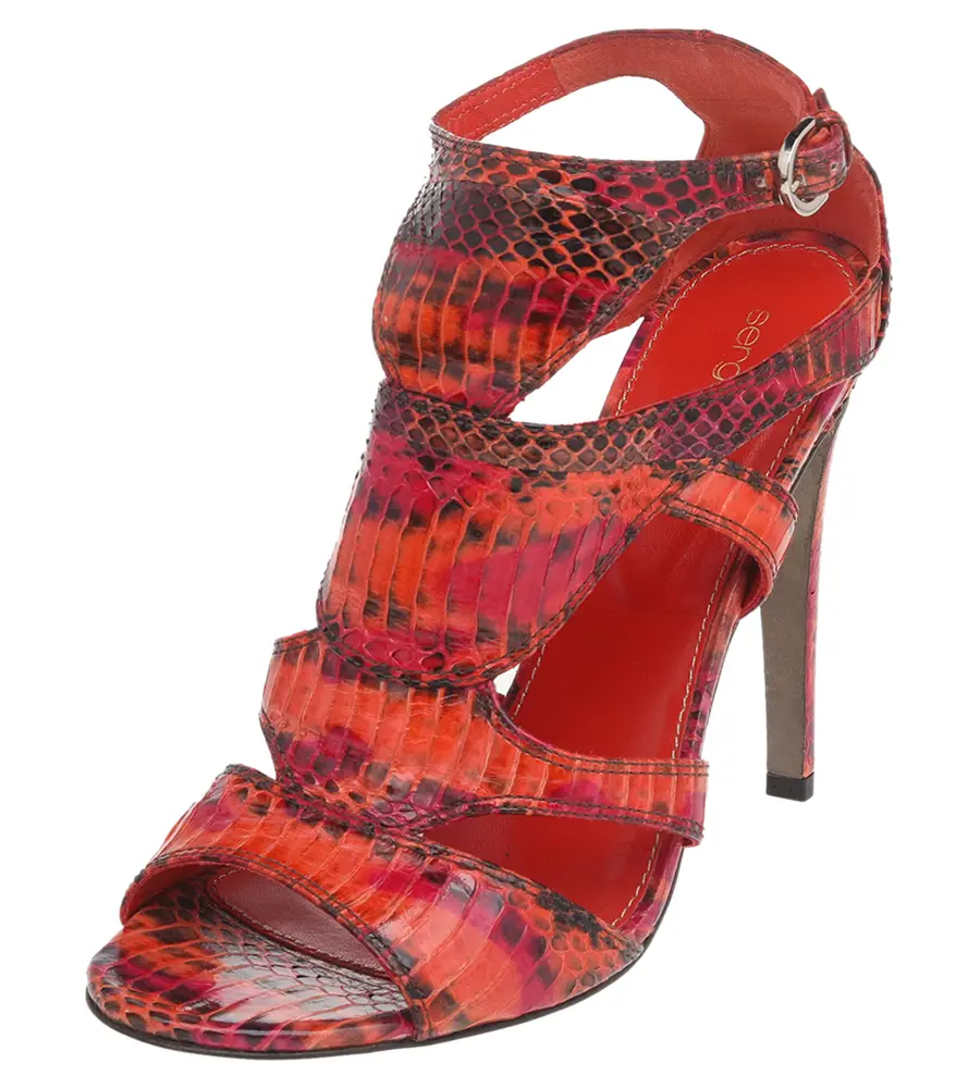 Sergio Rossi Size 39 Multicolor Snakeskin Leather Ankle Strap Sandals