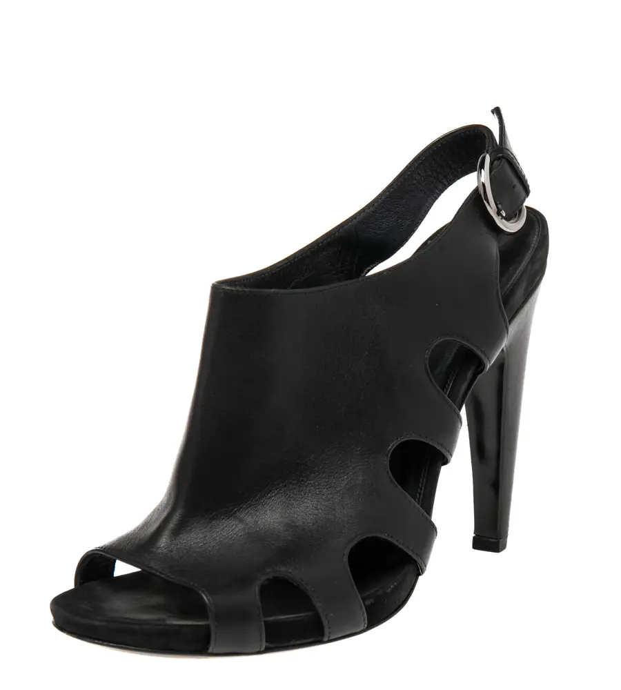 Sergio Rossi Black Leather Slingback Peep Toe Platform Sandals Size 38.5