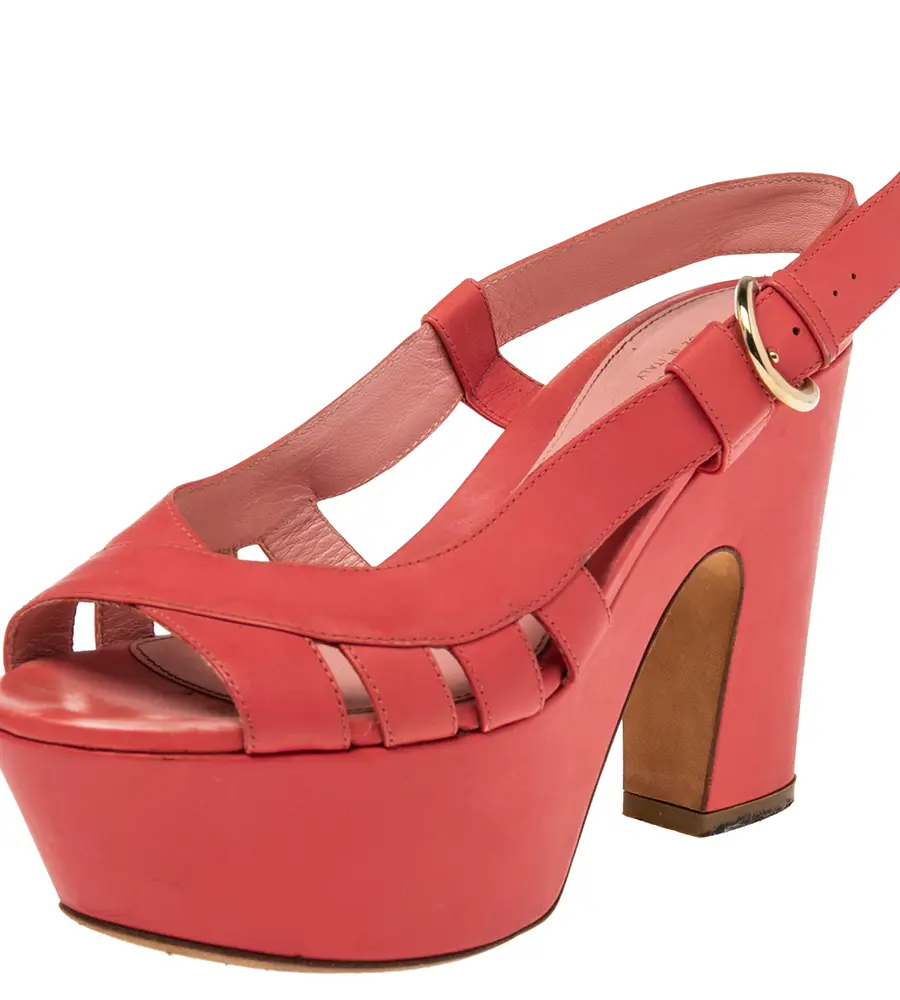 Sergio Rossi Red Leather Platform Block Heel Slingback Sandals Size 36