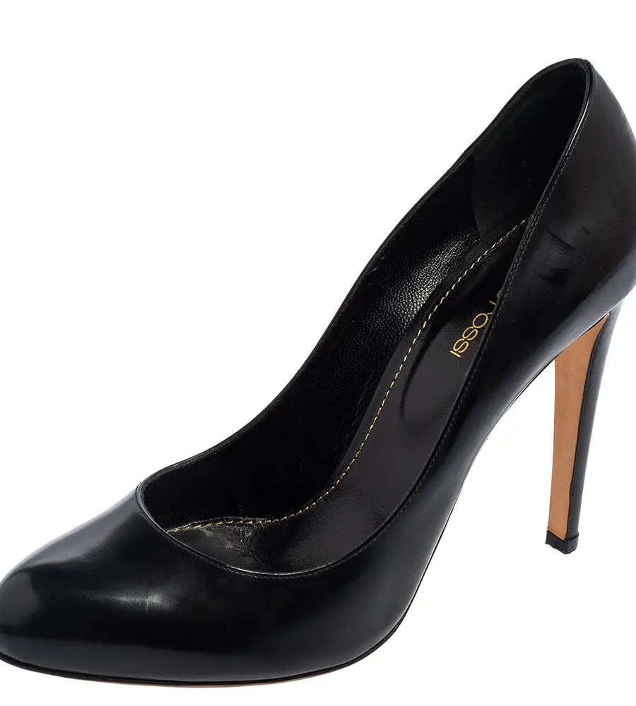 Sergio Rossi Black Leather Round Toe Pumps Size 39.5