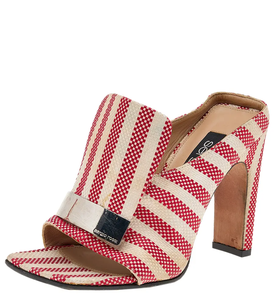Sergio Rossi Multicolor Striped Fabric Slide Sandals Size 36