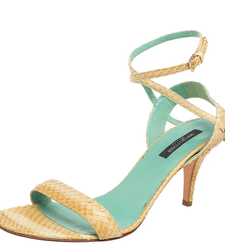 Sergio Rossi Yellow Python Leather Ankle Strap Sandals Size 41