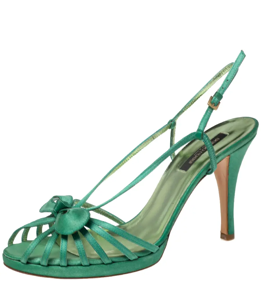 Sergio Rossi Green Satin Strappy Bow Sandals Size 41