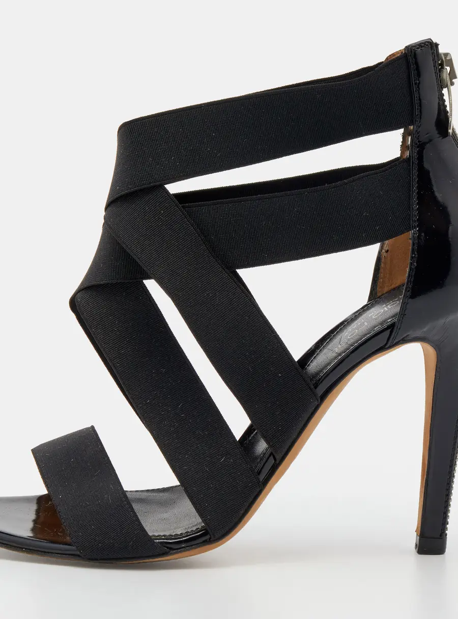 Sergio Rossi Black Patent Leather and Elastic Strappy Sandals Size 36