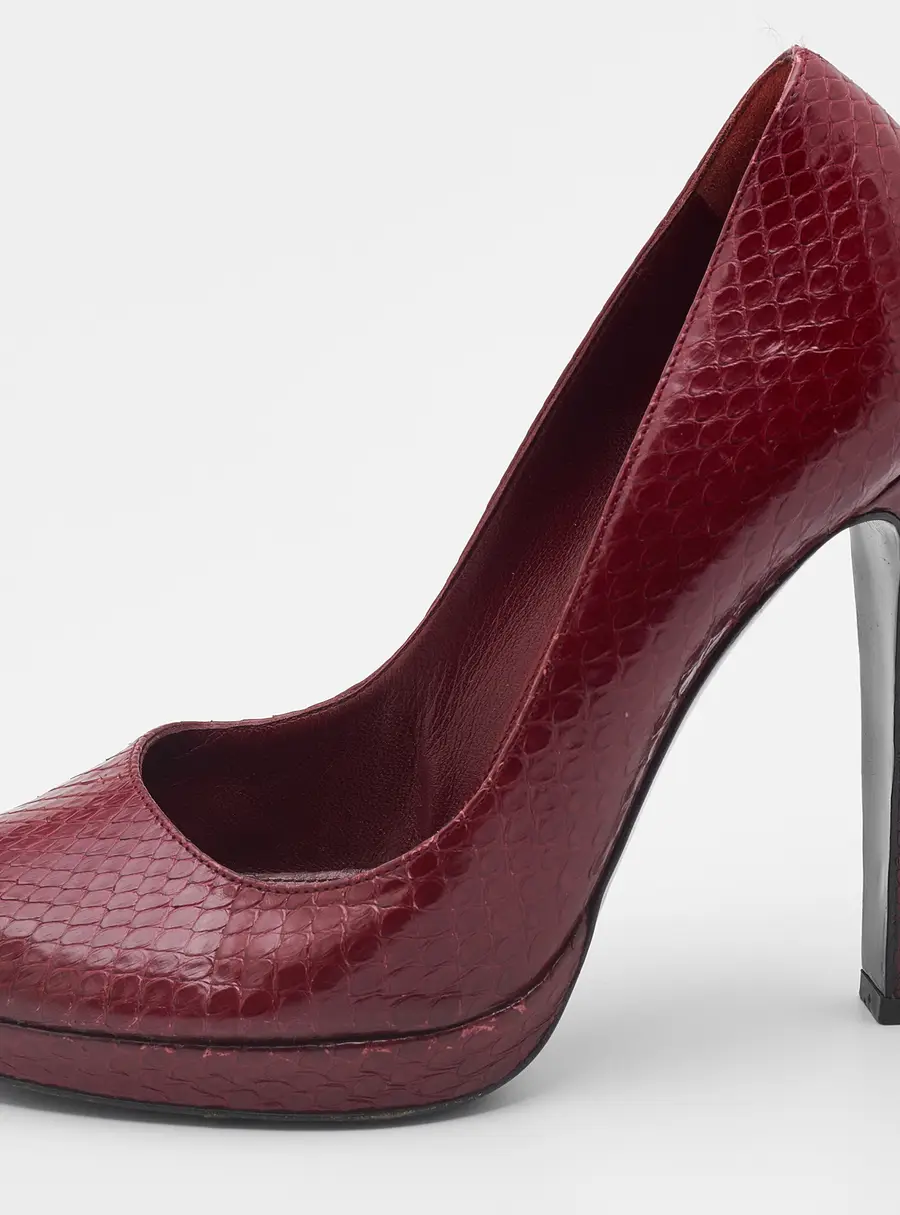 Sergio Rossi Dark Red Python Leather Peep Toe Pumps Size 36