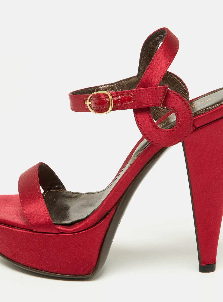 Sergio Rossi Red Satin Ankle Strap Sandals Size 34.5