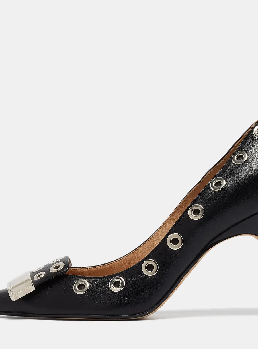 Sergio Rossi Black Leather Eyelet Detail Pumps Size 37.5