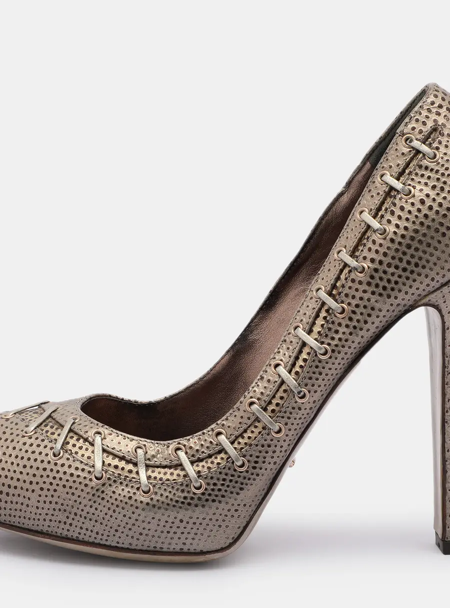 Sergio Rossi Silver/Brown Lizard Embossed Leather Embellished Pumps 37