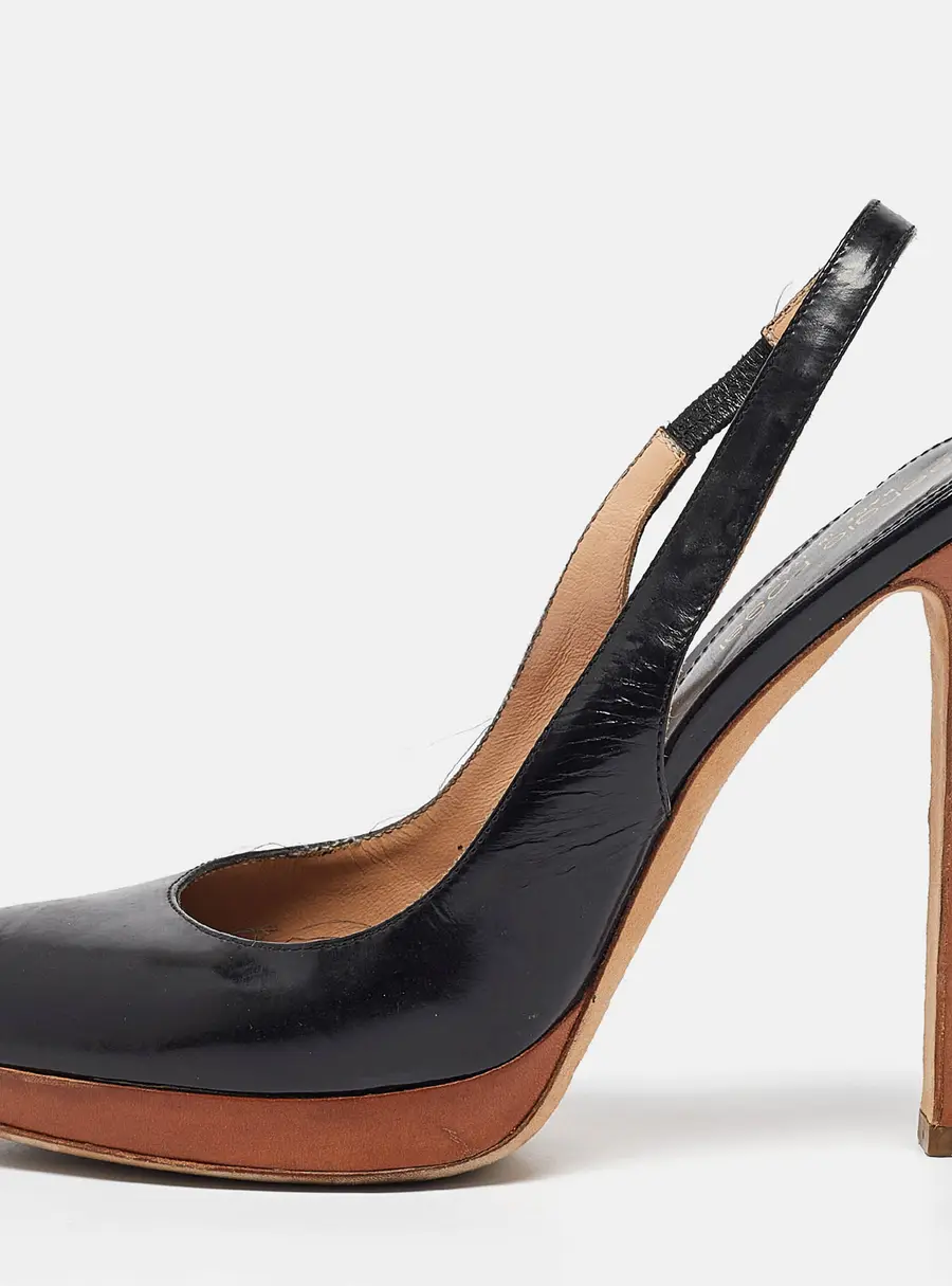 Sergio Rossi Black Leather Platform Slingback Pumps Size 36.5