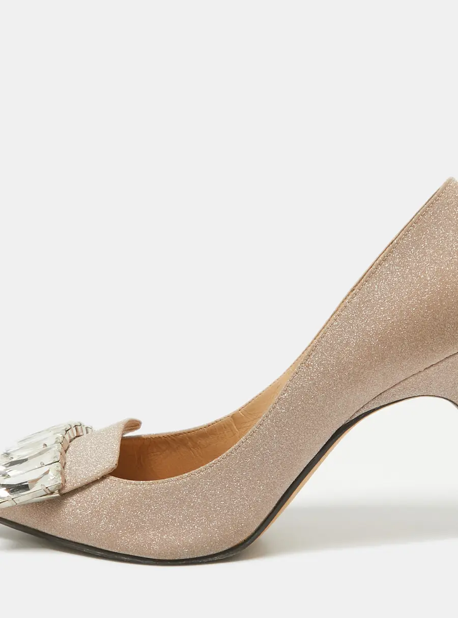 Sergio Rossi Beige Glitter Leather Crystals SR1 Pumps Size 37.5