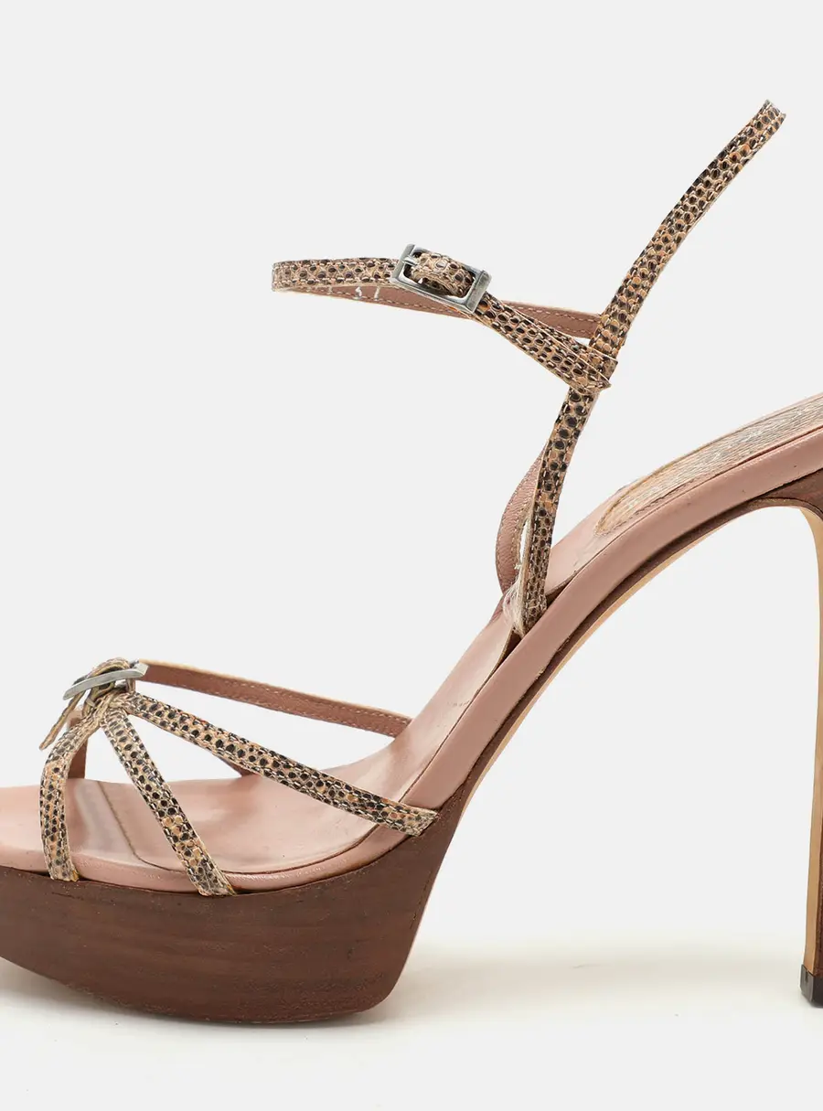 Sergio Rossi Multicolor Snakeskin Embossed Leather Ankle Strap Sandals Size 37