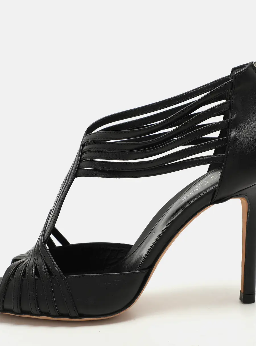 Sergio Rossi Black Leather Stappy Sandals Size 37.5