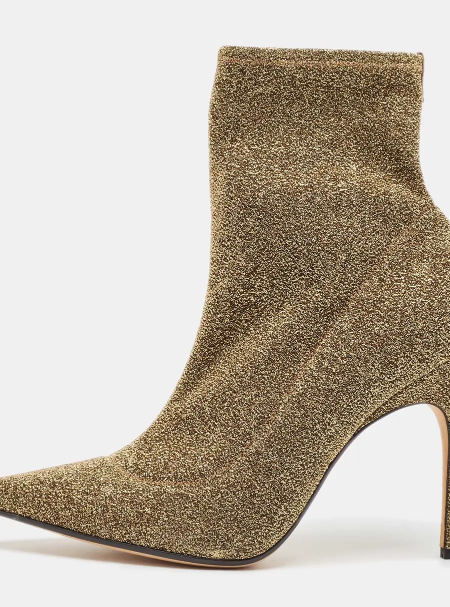 Sergio Rossi Gold Lurex Fabric Ankle Length Boots Size 39