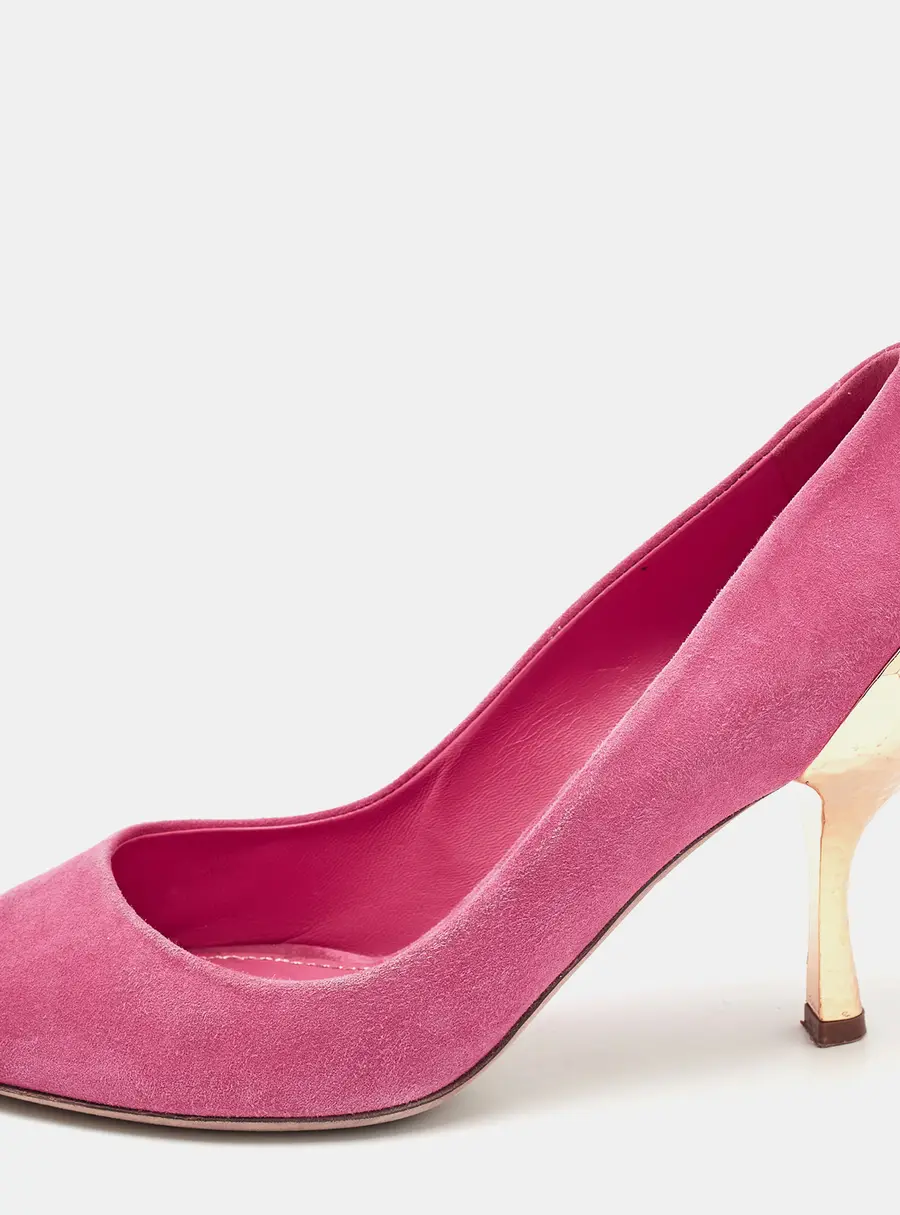 Sergio Rossi Pink Suede Peep Toe Pumps Size 37.5
