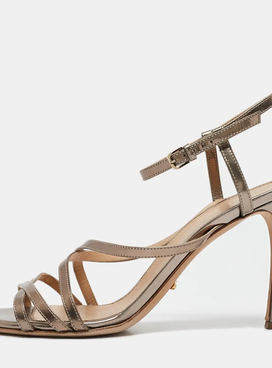 Sergio Rossi Metallic Leather Strappy Sandals Size 38.5