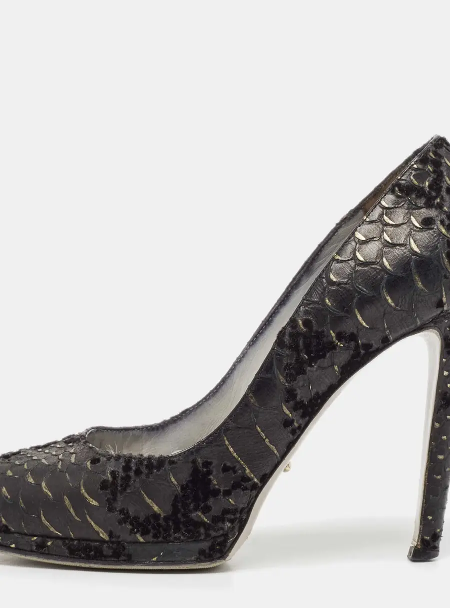 Sergio Rossi Black Python Embossed Leather Platform Pumps Size 36.5