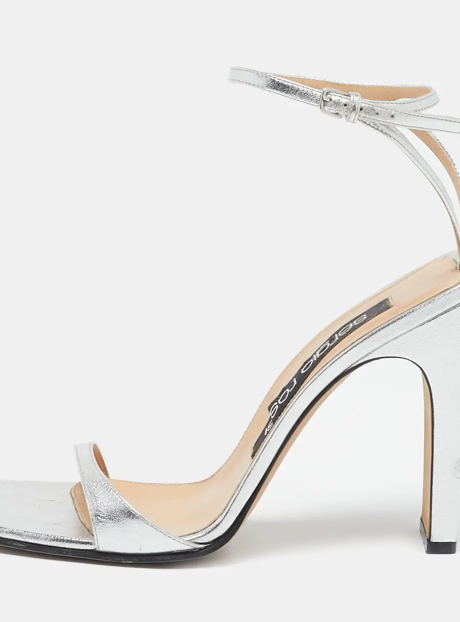 Sergio Rossi Silver Leather Ankle Strap Sandals Size 39