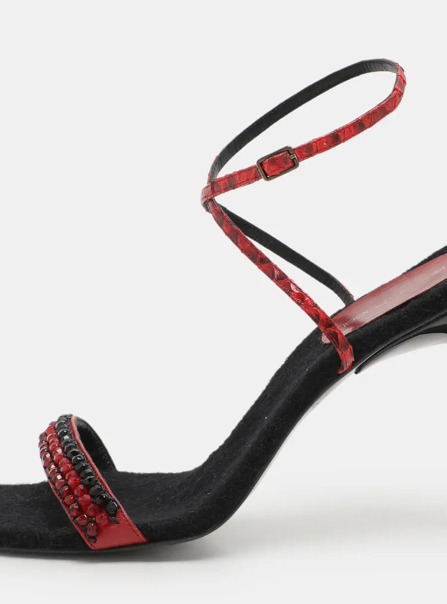 Sergio Rossi Size 40 Red Leather and Python Leather Ankle Strap Sandals