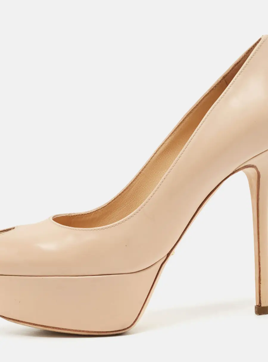 Sergio Rossi Beige Patent Leather Peep Toe Platform Pumps Size 36