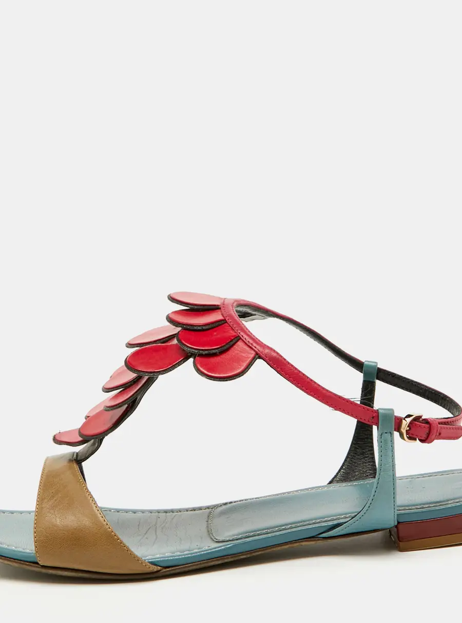 Sergio Rossi Multicolor Leather Flat Sandals Size 40
