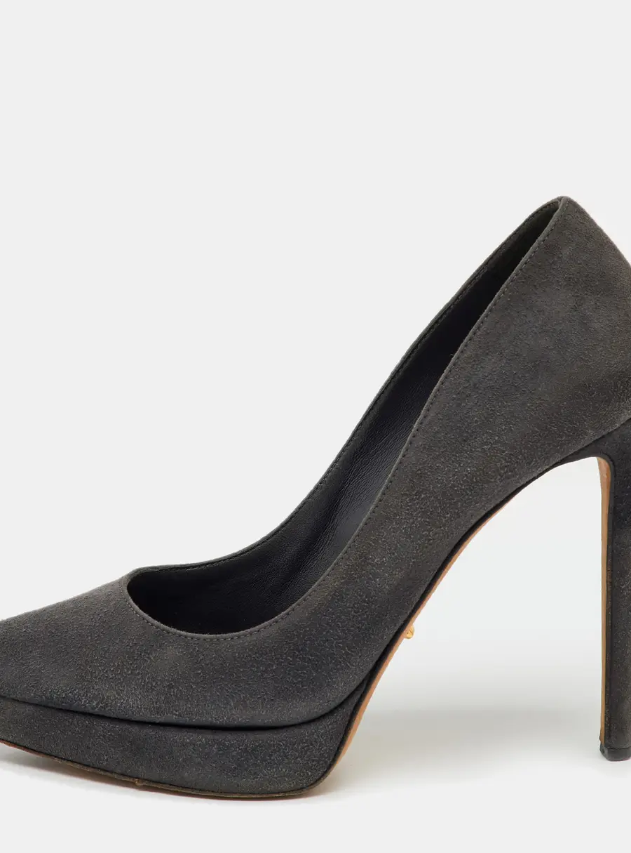 Sergio Rossi Dark Grey Suede Pointed Toe Platform Pumps Size 36.5