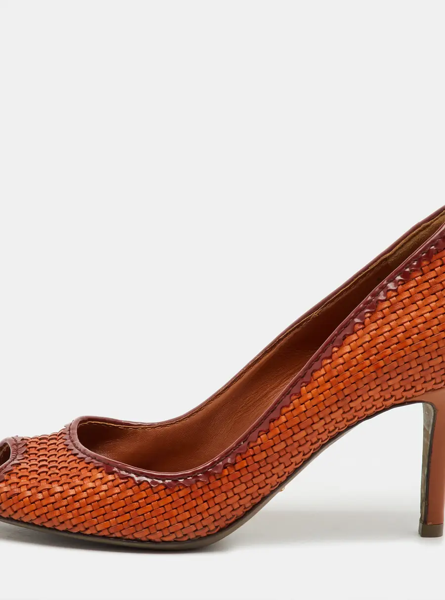 Sergio Rossi Burnt Orange Woven Leather Peep Toe Pumps Size 36
