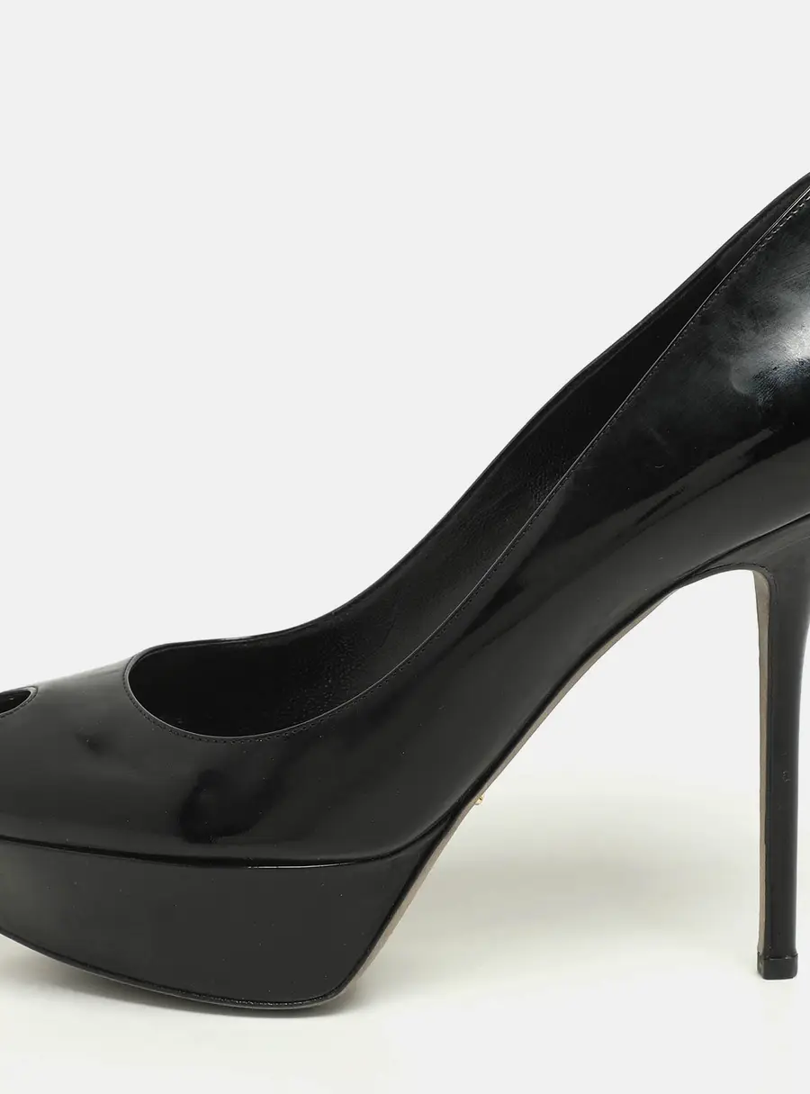 Sergio Rossi Size 40.5 Black Patent Leather Platform Pumps