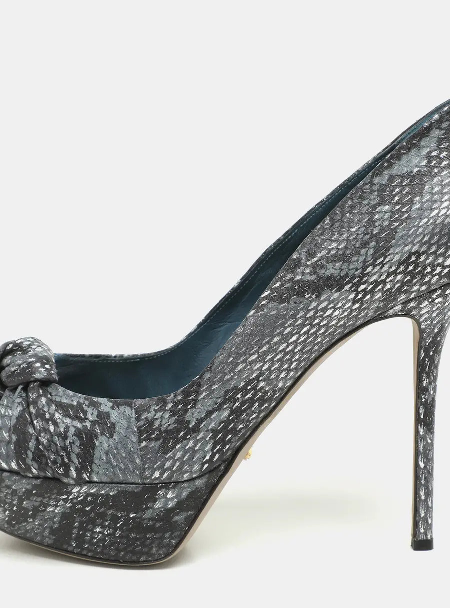 Sergio Rossi Grey/Black Python Knotted Peep Toe Platform Pumps Size 41