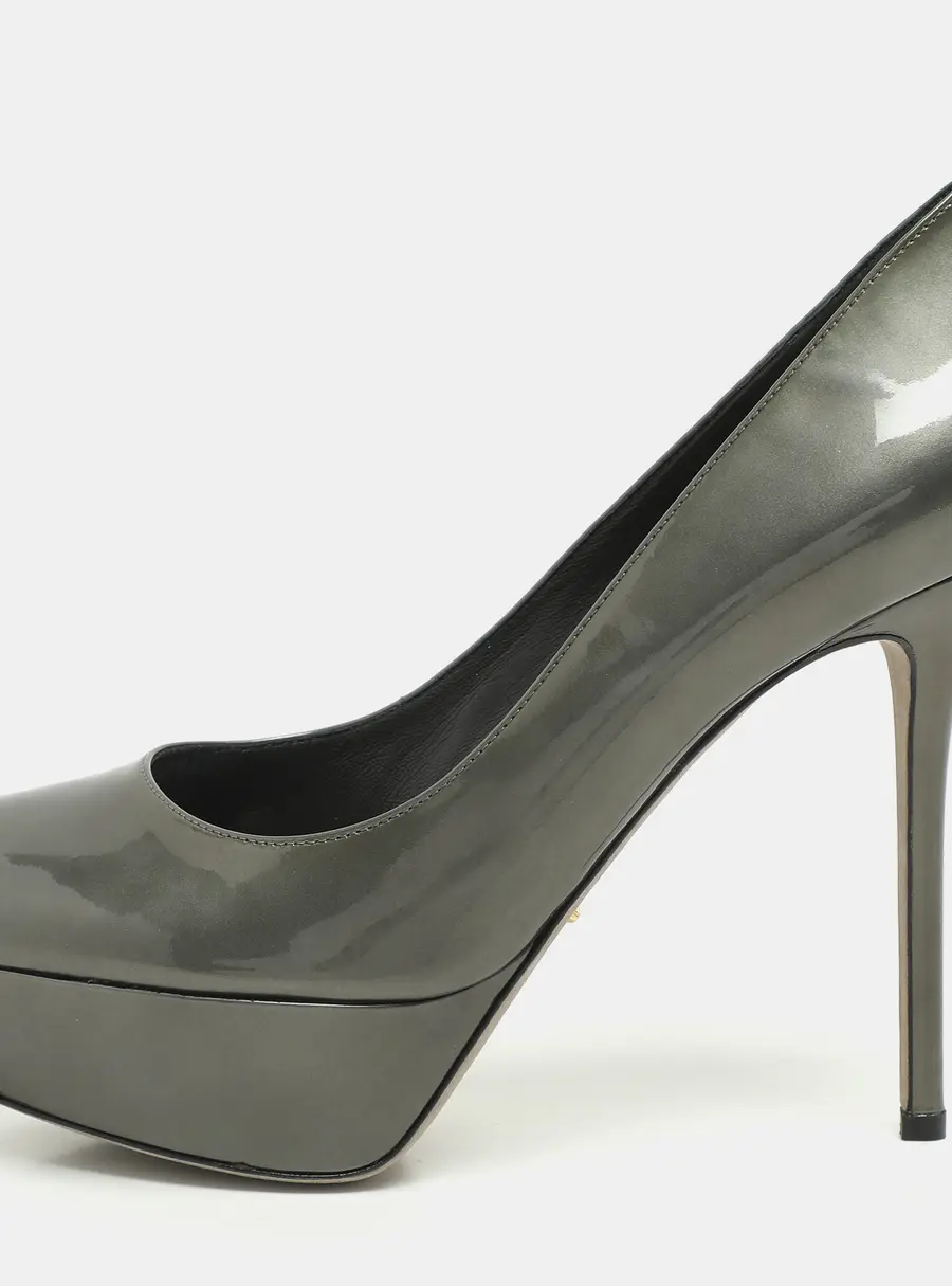 Sergio Rossi Grey Patent Leather Platform Pumps Size 40.5