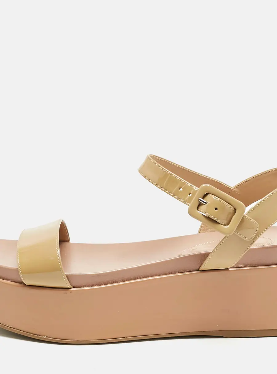 Sergio Rossi Beige Patent Leather Platform Sandals Size 39.5