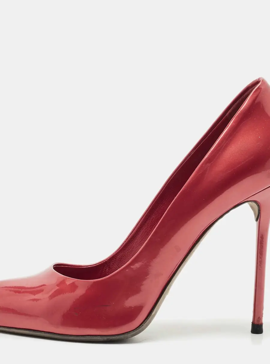 Sergio Rossi Metallic Red Patent Leather Round Toe Pumps Size 38.5